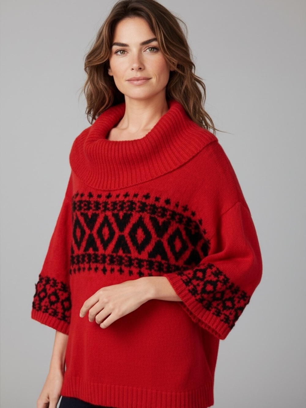 Style & Co. Fair Isle Cowl-Neck Sweater in Red, Size Small, Retail $59.50